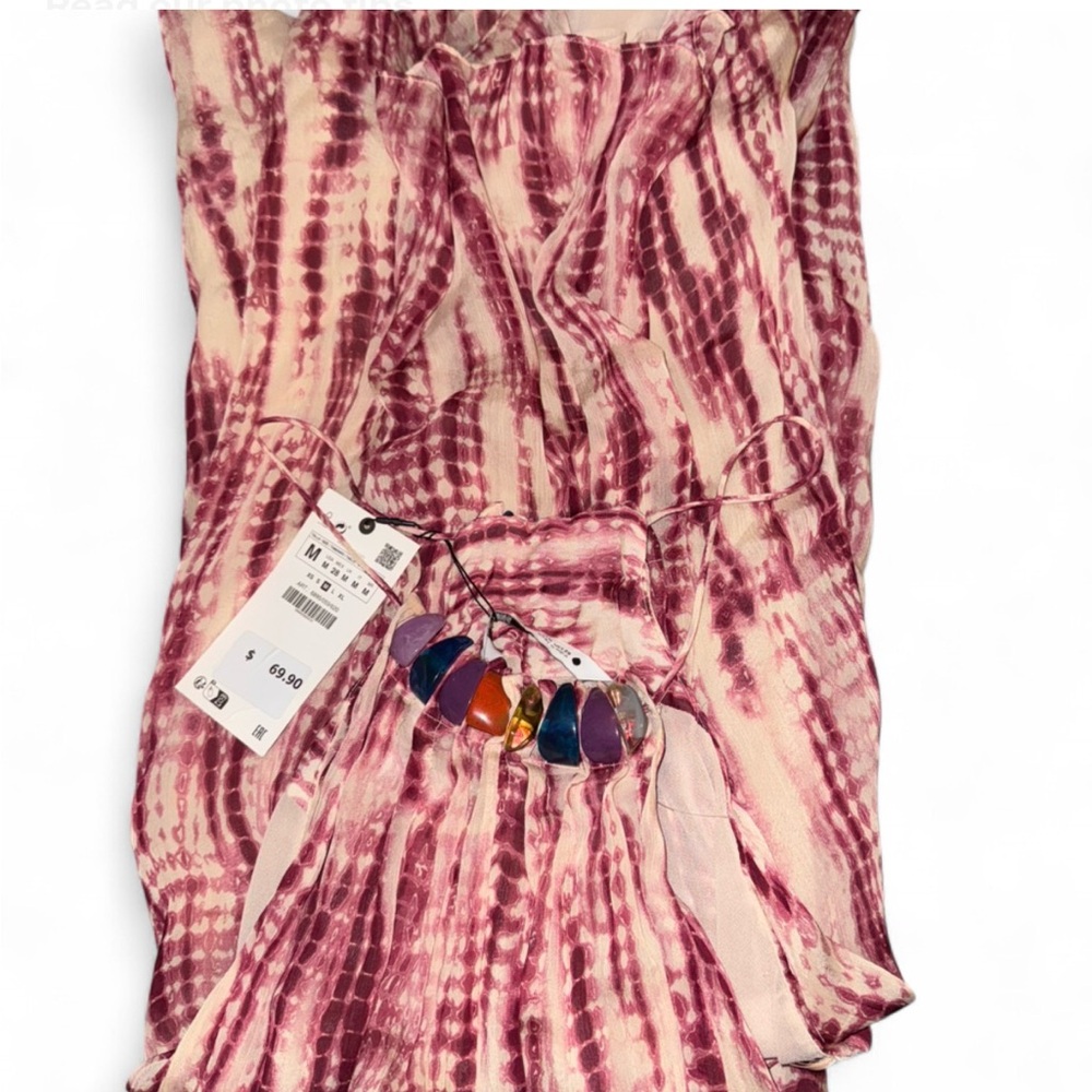 Zara Red Tie-Dye Stone Halter Mini Dress - Picture 6 of 8